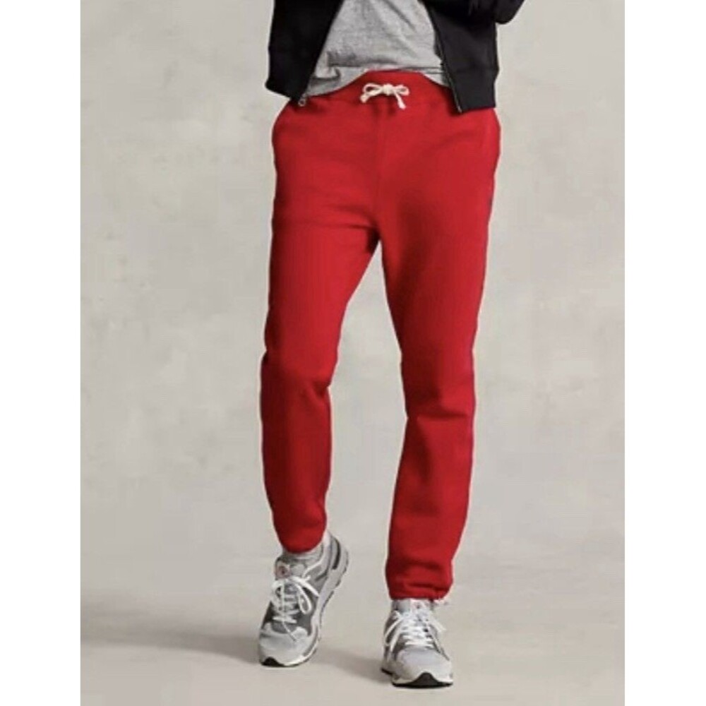 POLO Ralph Lauren Signature Fleece Sweatpants Drawstring Pockets Red Mens Small